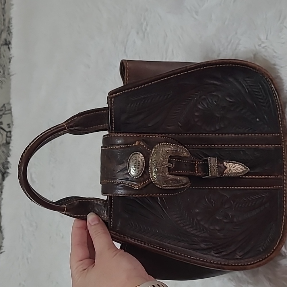 vintage tooled leather American west purse